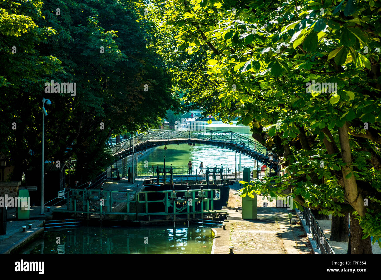 Summer activity around the Saint- Martin Canal in Paris, France Stock Photo
