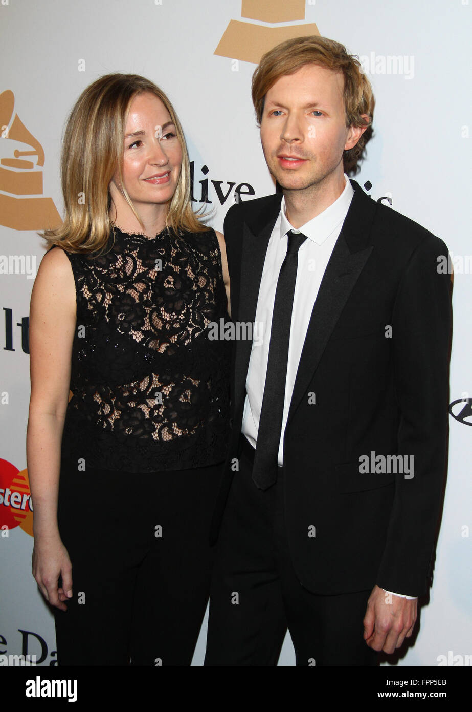 2016 Pre-GRAMMY Gala And Salute to Industry Icons Honoring Irving Azoff  Featuring: Marissa Ribisi, Beck Where: Beverly Hills, California, United States When: 15 Feb 2016 Stock Photo