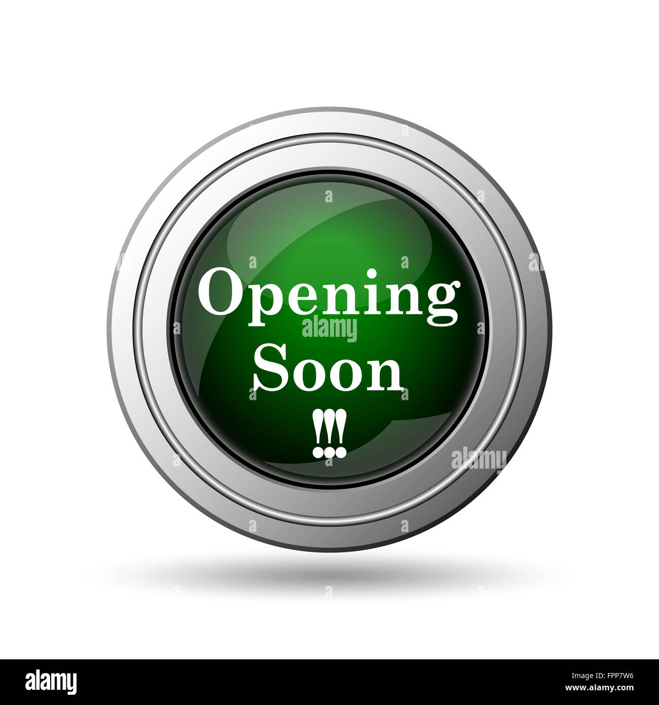 Opening soon icon. Internet button on white background Stock Photo - Alamy