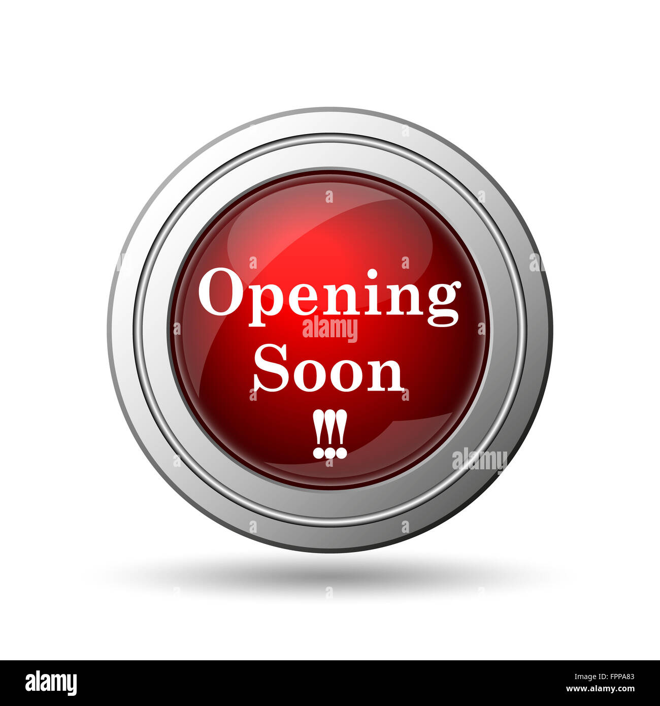 Opening soon icon. Internet button on white background Stock Photo - Alamy