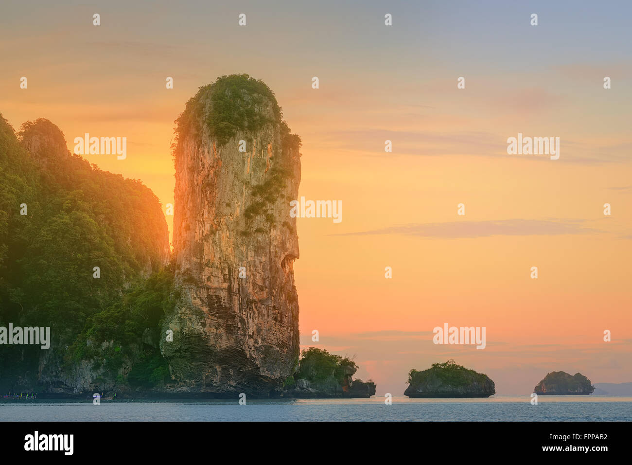 Beautiful image of sunset with colorful sky and Longtail boat on the ...