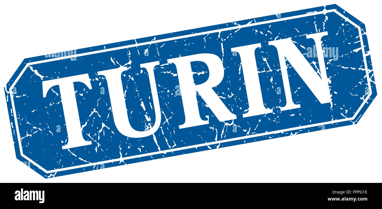 Turin blue square grunge retro style sign Stock Photo - Alamy