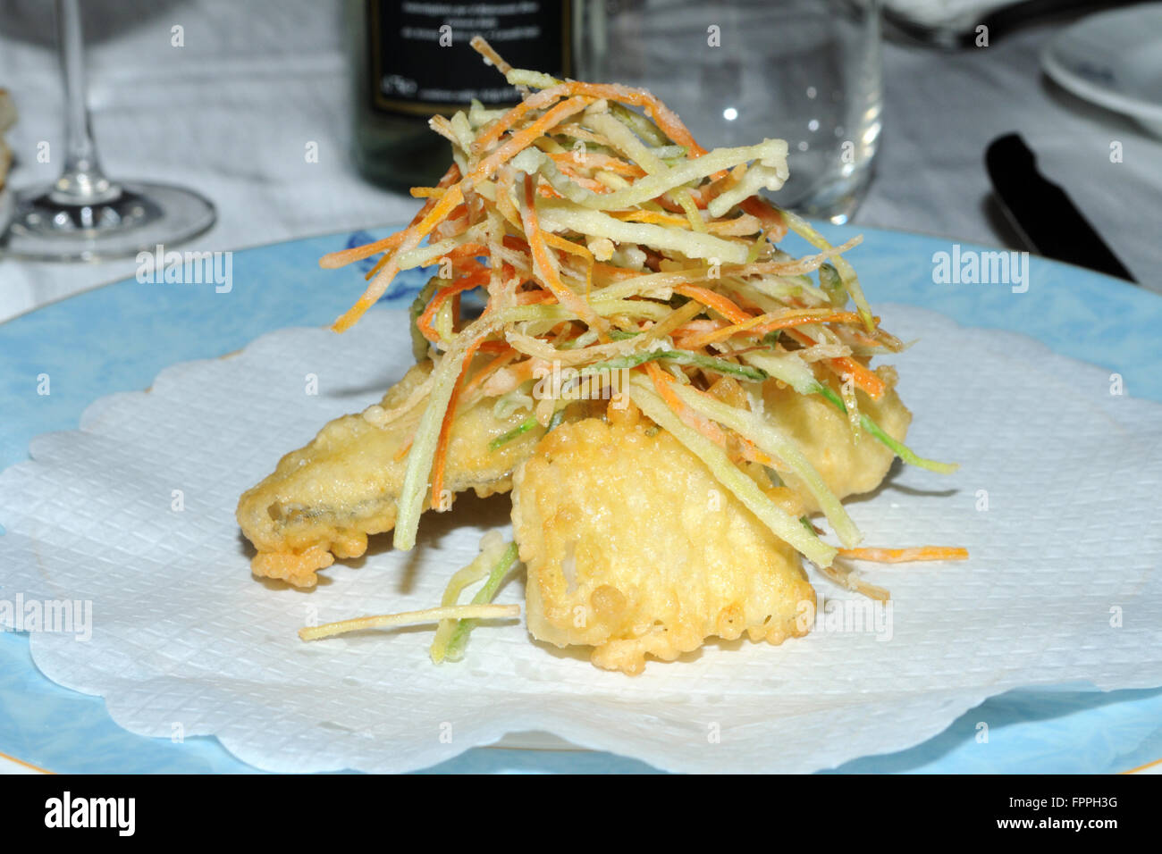 a plate of fried stockfish, typical ligurian plate, Genoa, Ligurian, Italy Stock Photo