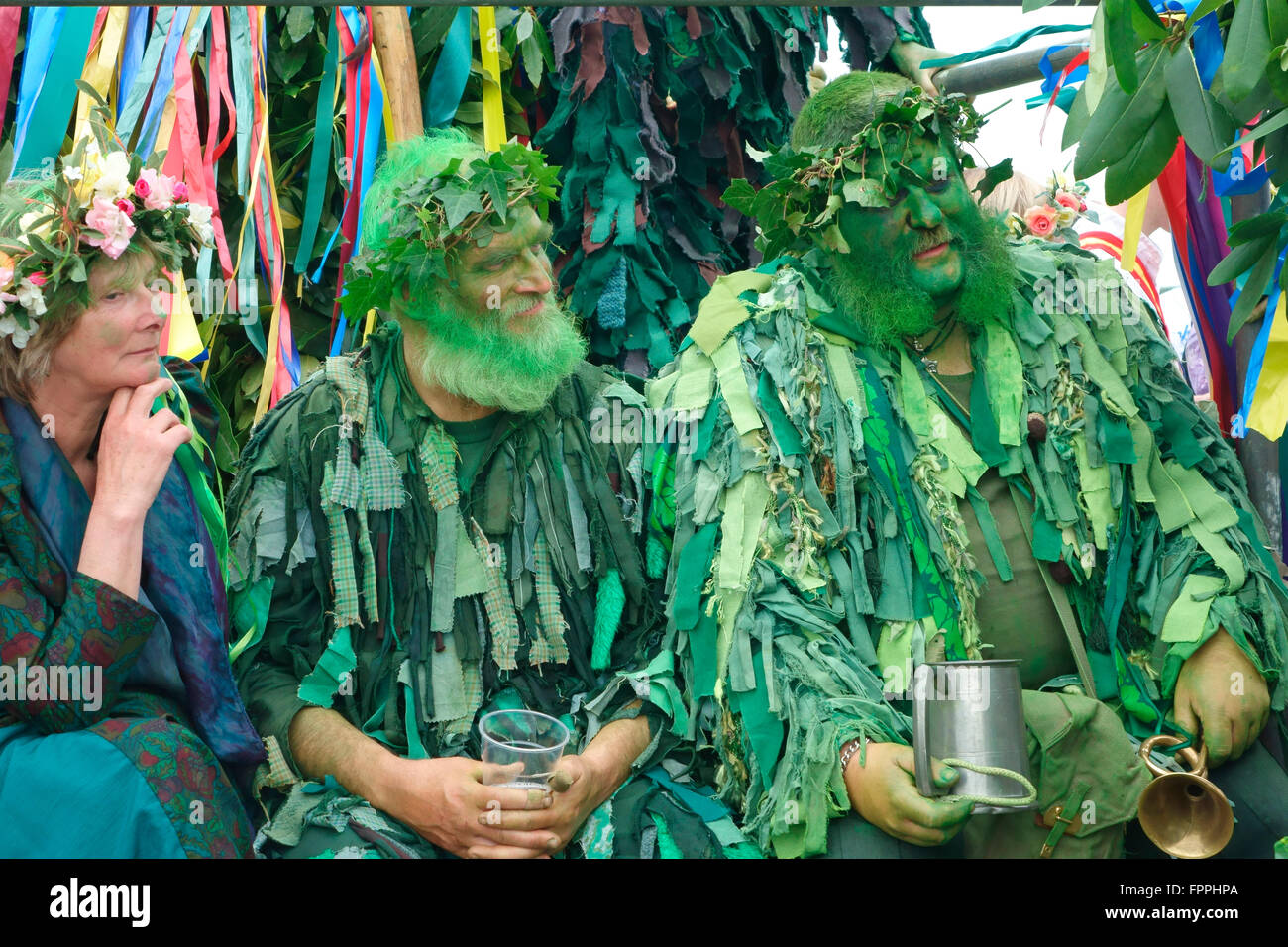 Elaborately costumed May Day revellers at the Jack-in-the Green ...