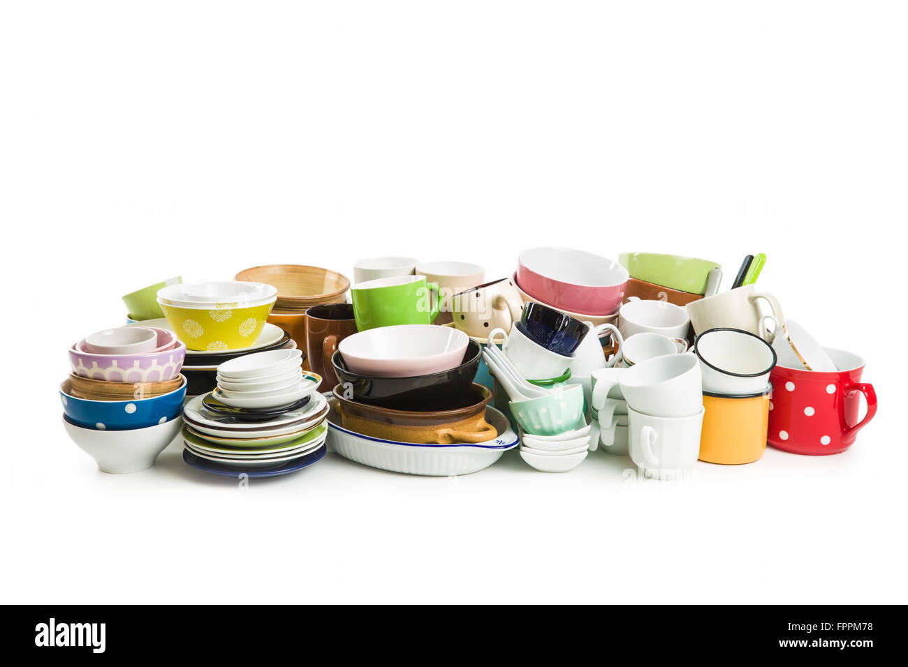 a lot of different dishes on white background Stock Photo - Alamy