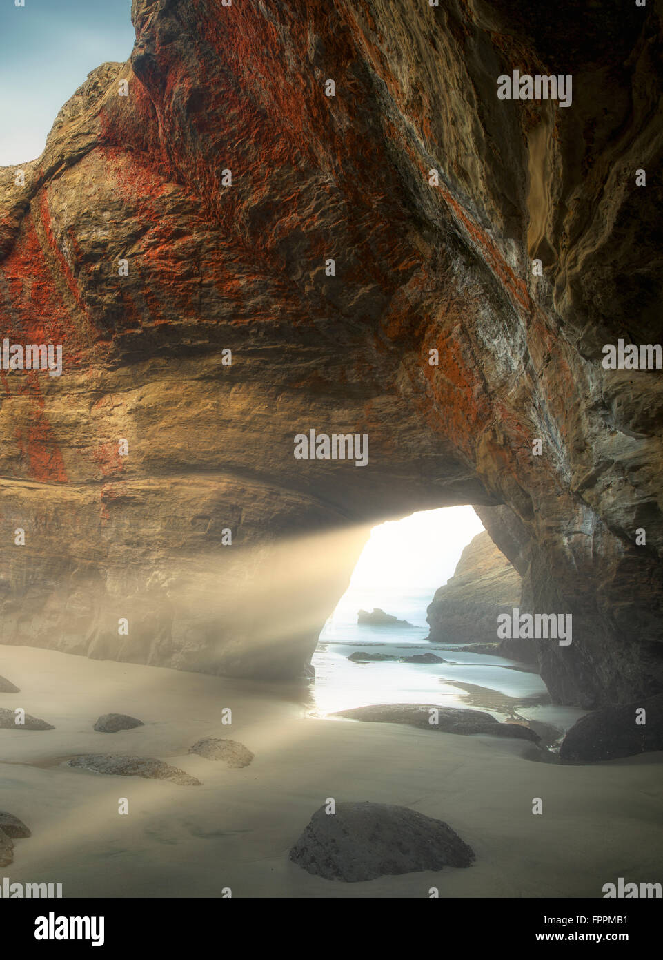Sea cave at low tide. Devil's Punchbowl State Natural Area. Oregon Stock Photo