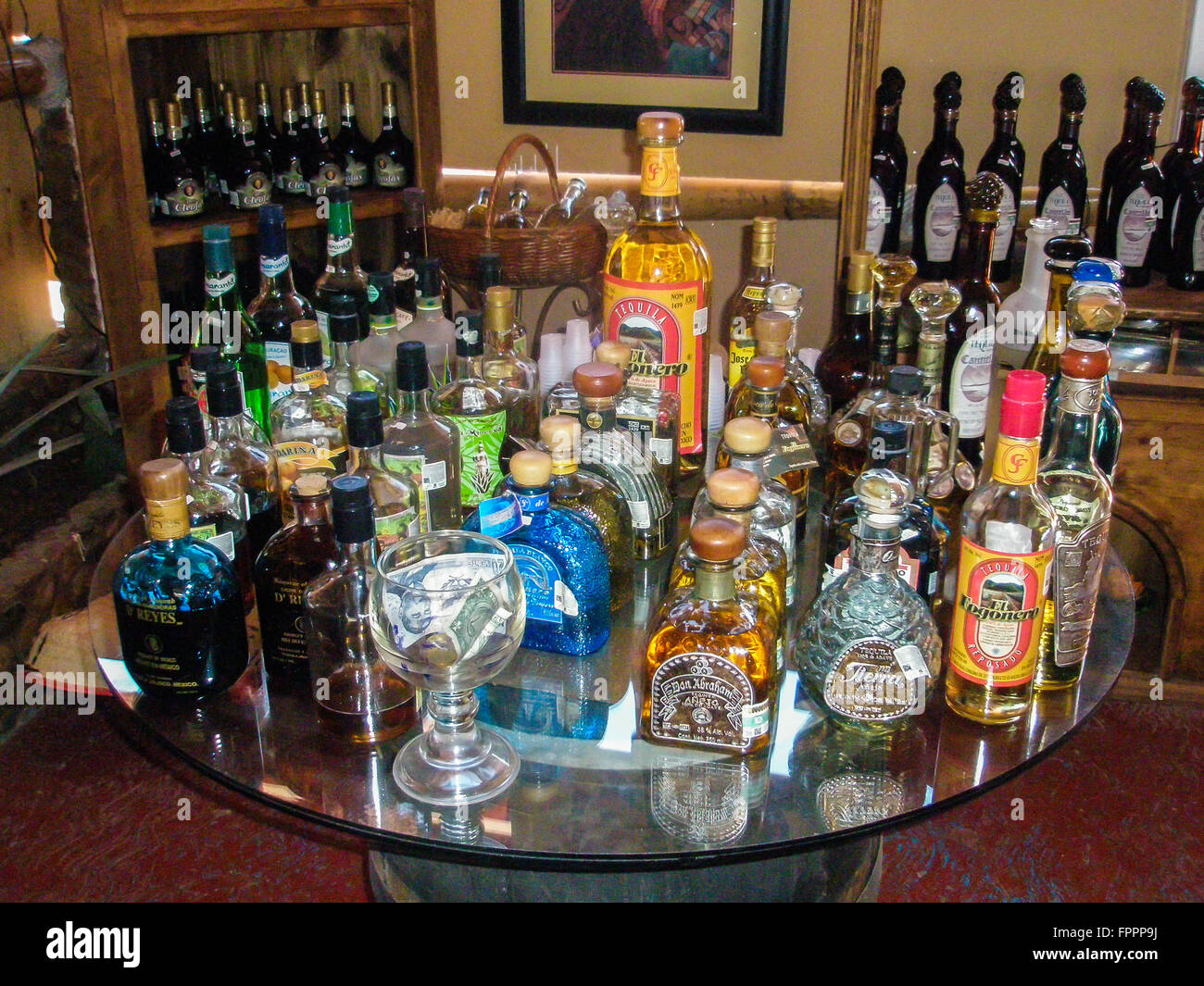 Various tequila bottles in Puerto Vallarta, Mexico. Stock Photo