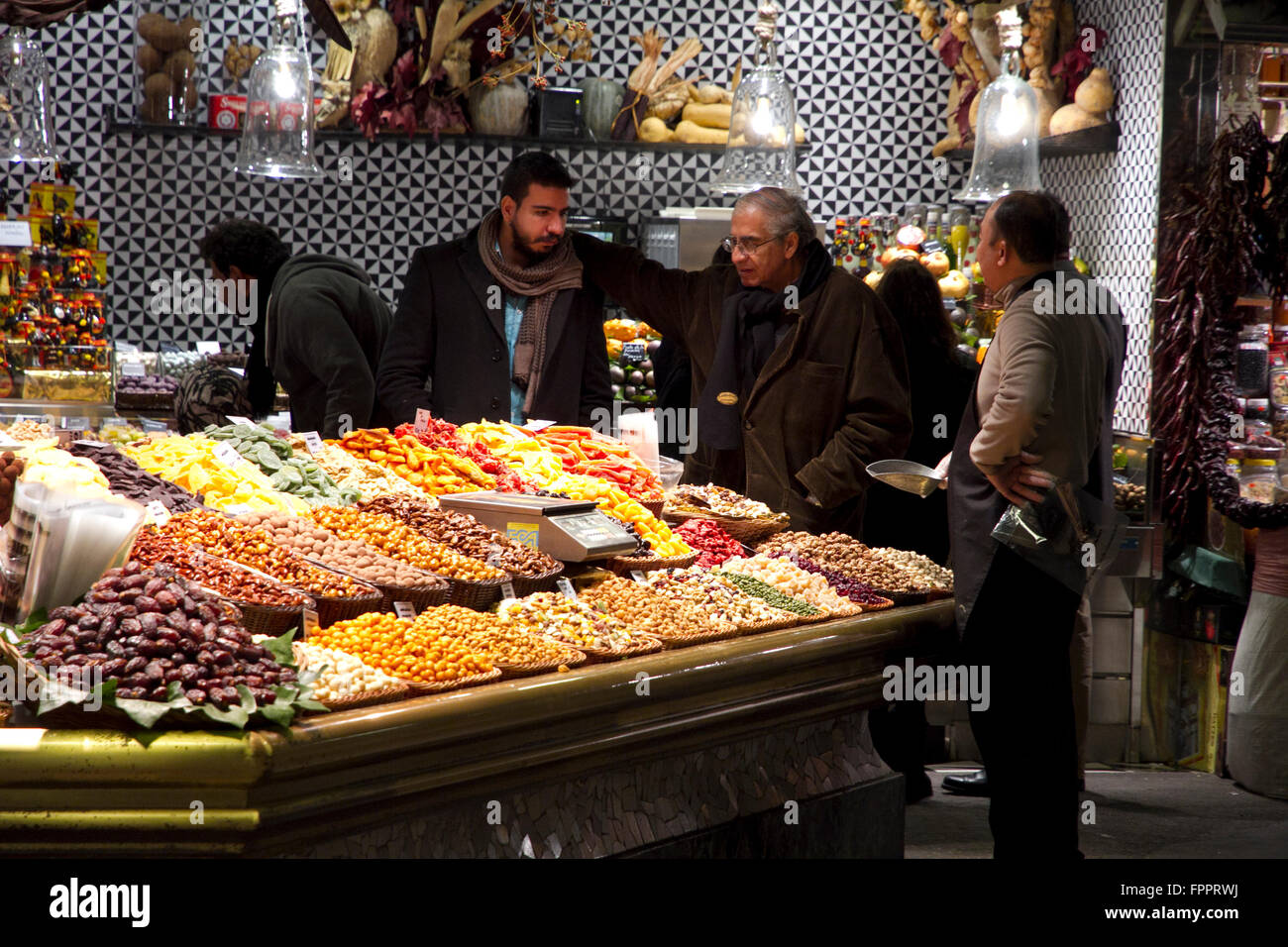 Barcelona Boqueria market spanish catalanonia people Stock Photo