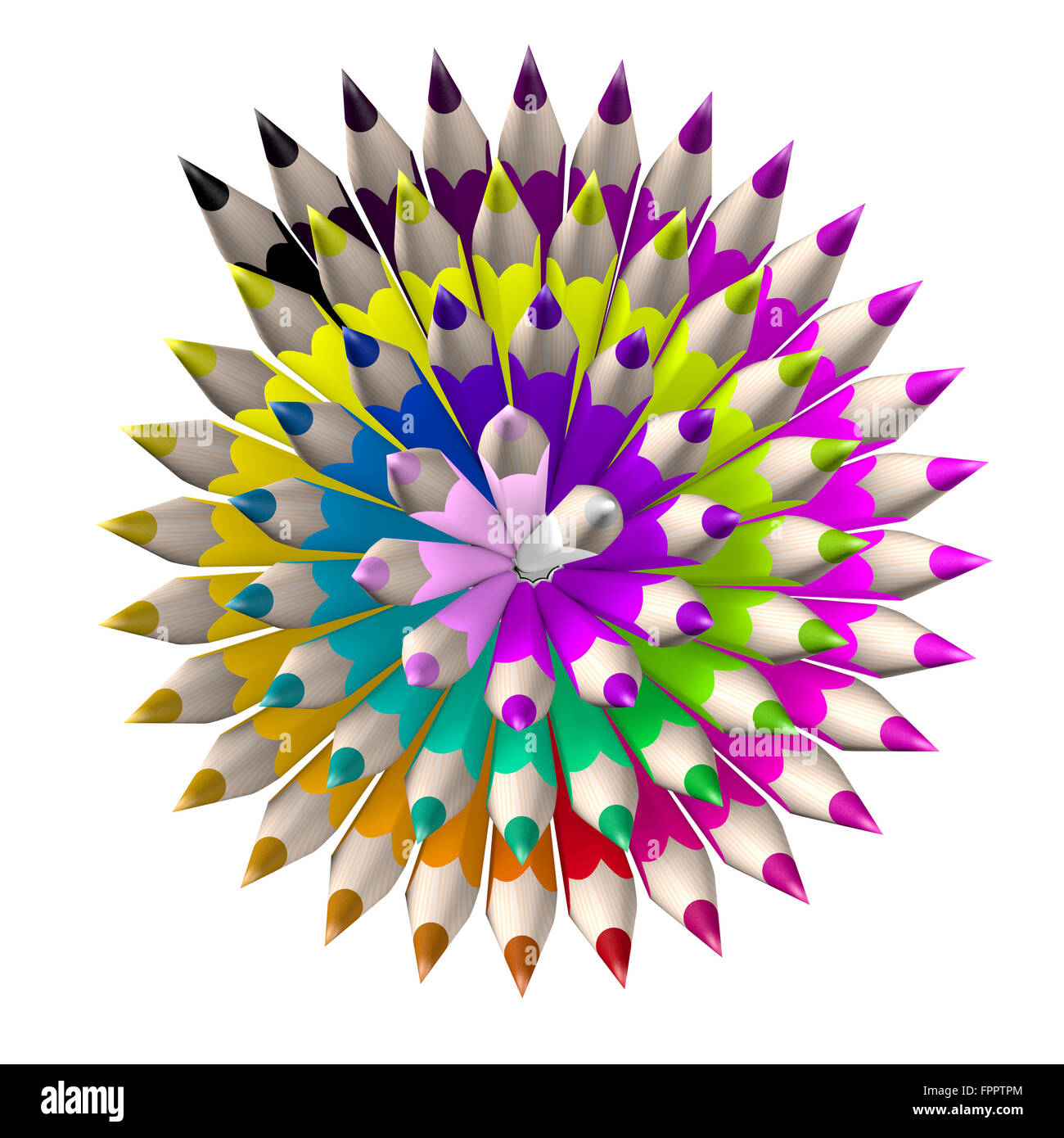 Set of coloured pencil. Pencils are aligned following a spiral and