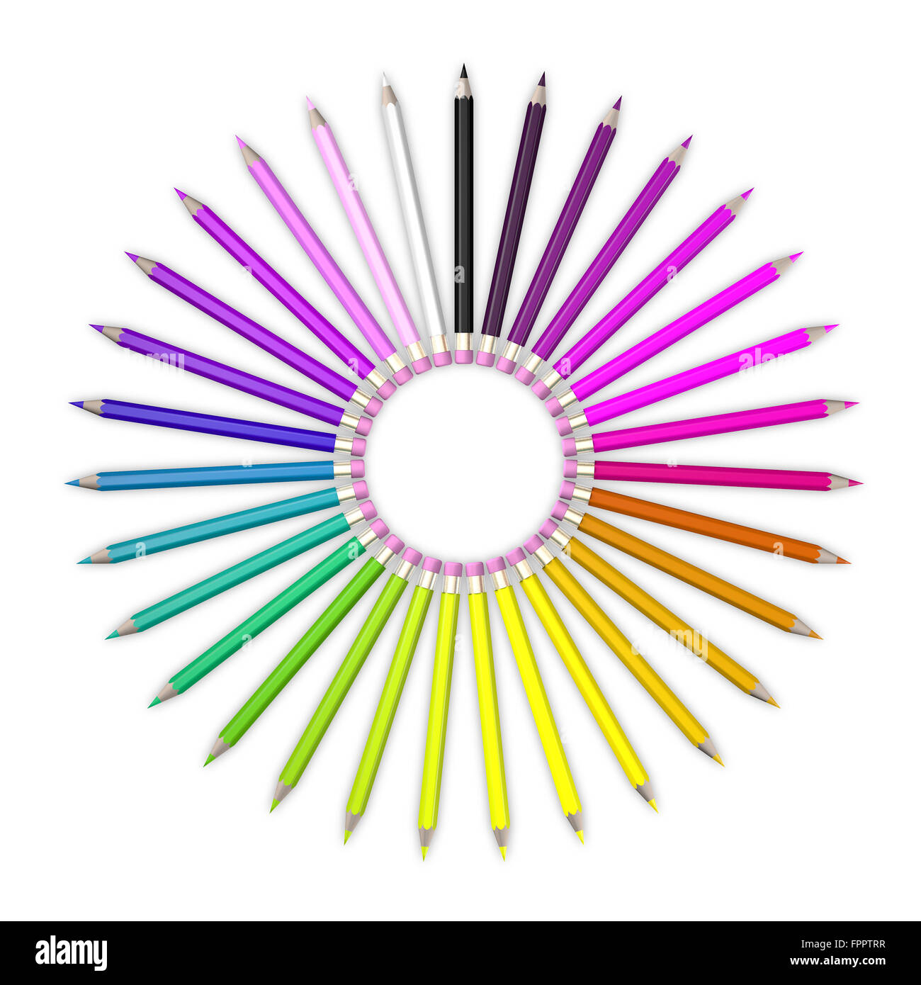 Set of coloured pencil. Pencils are aligned in a circle shaped and