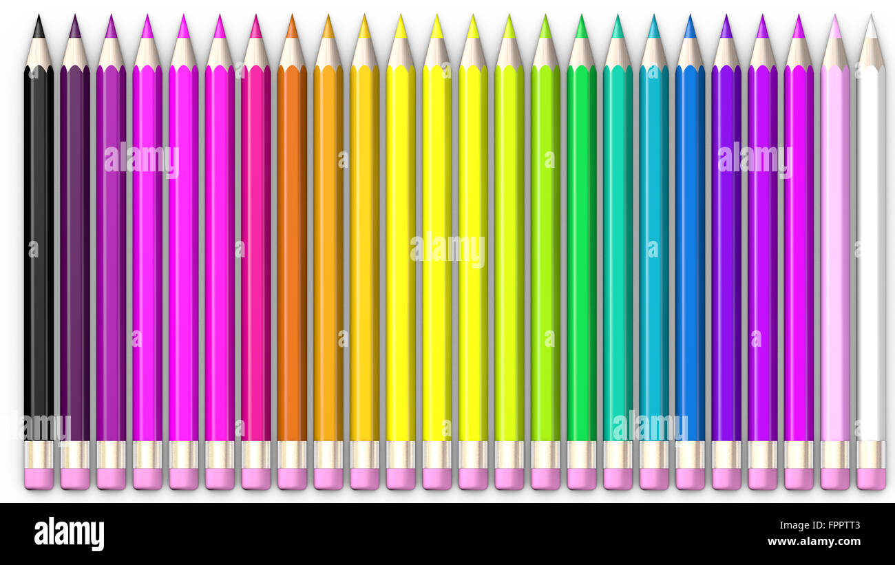 Sort Color Pencils Set of coloured pencil. Pencils are aligned and sorted using rainbow ...