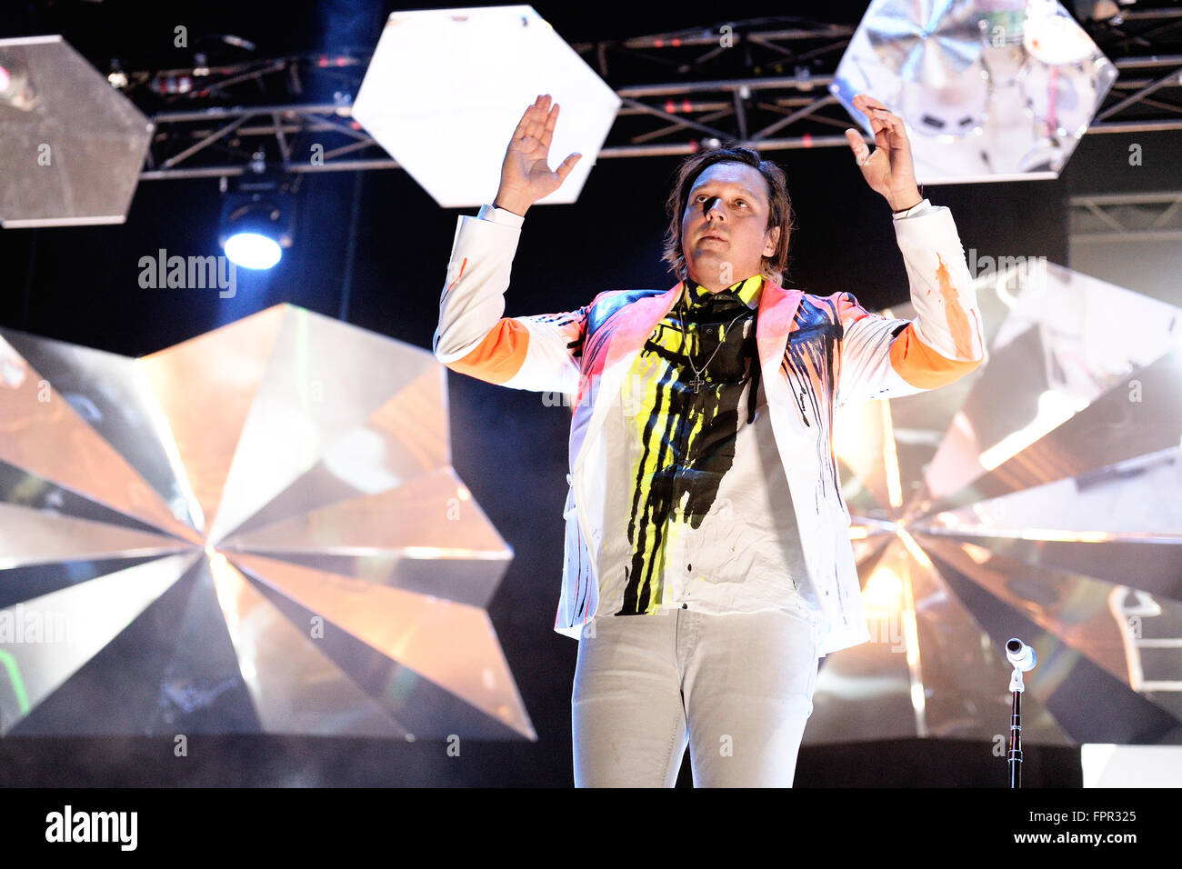 BARCELONA - MAY 29: Arcade Fire (indie rock band) performs at Heineken Primavera Sound 2014 Festival. Stock Photo