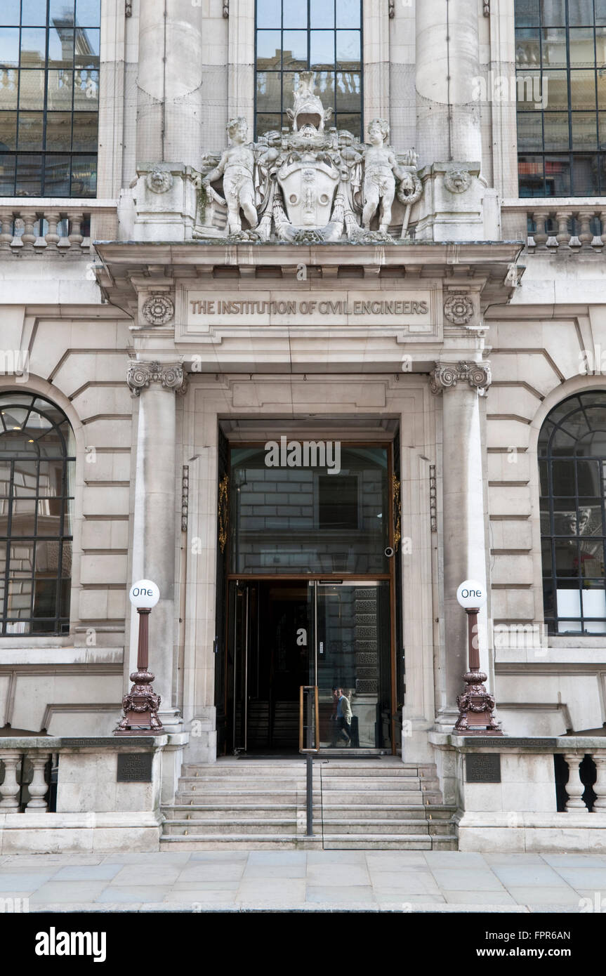 The entrance to The Institution of Civil Engineers headquarters in London, also used as a conference, event and wedding venue Stock Photo