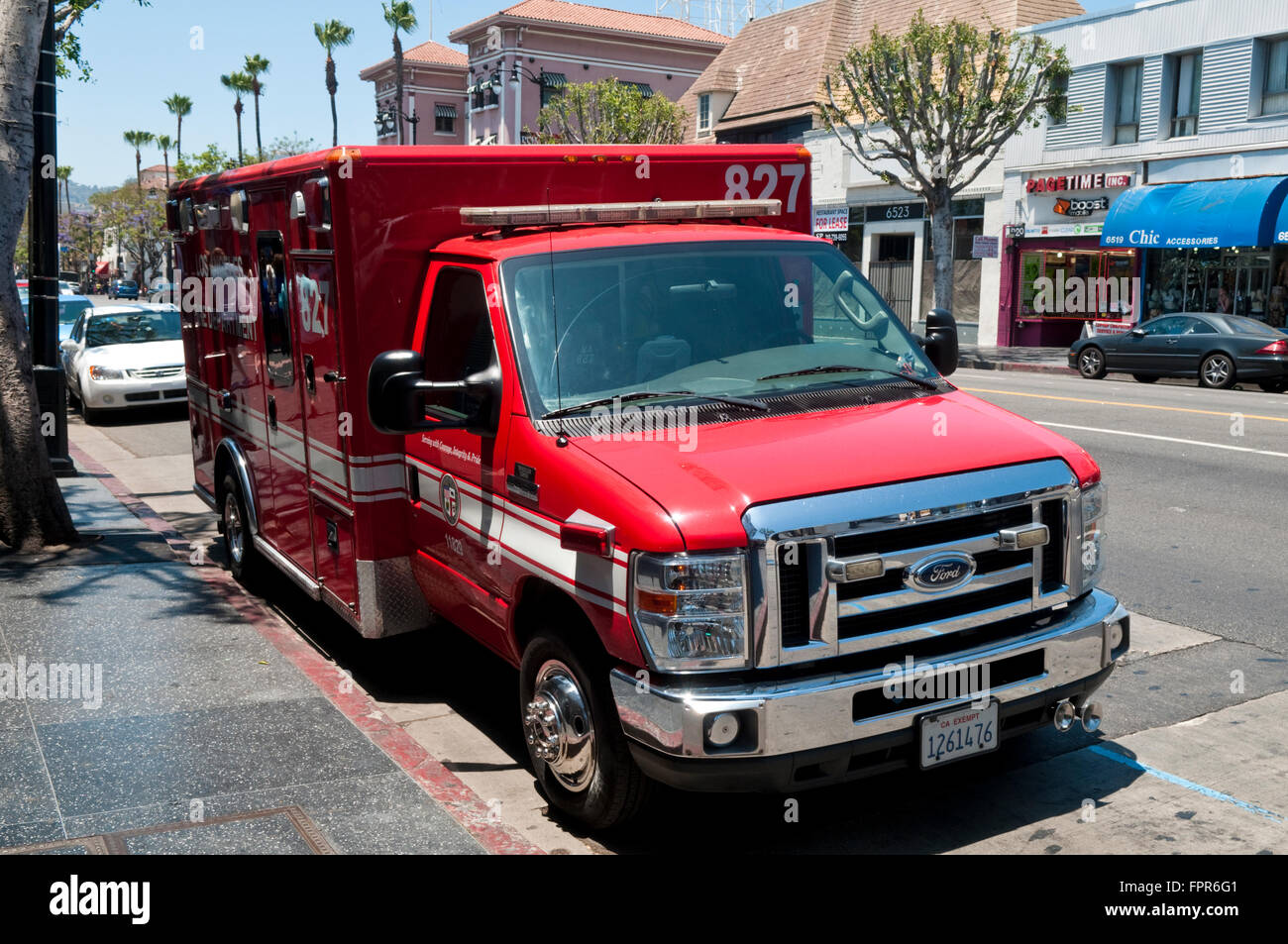 A red Los Angeles County Fire engine in Hollywood, California Stock Photo