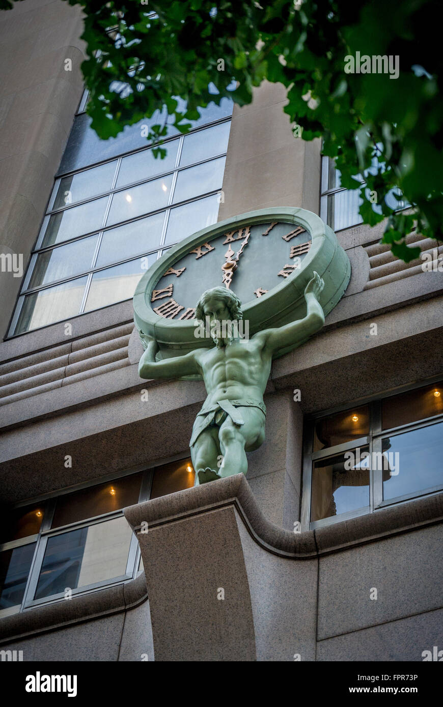 Atlas clock by Henry Frederick Metzler on the facade of Tiffany and Co, flagship store, 5th Avenue, New York, USA. Stock Photo