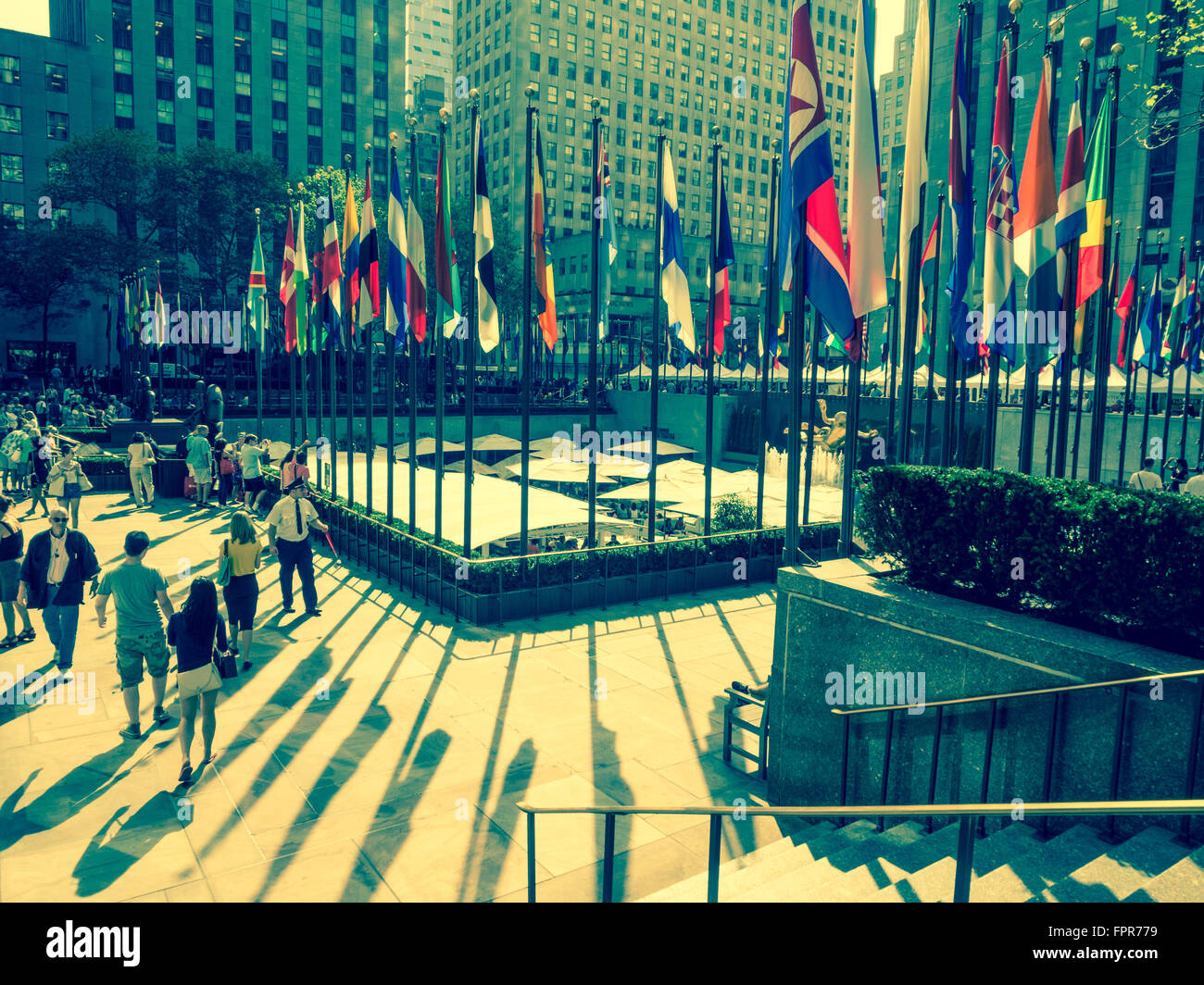 Rockefeller Plaza - The Concourse - part of the Rockefeller Center, New York City, USA. Stock Photo