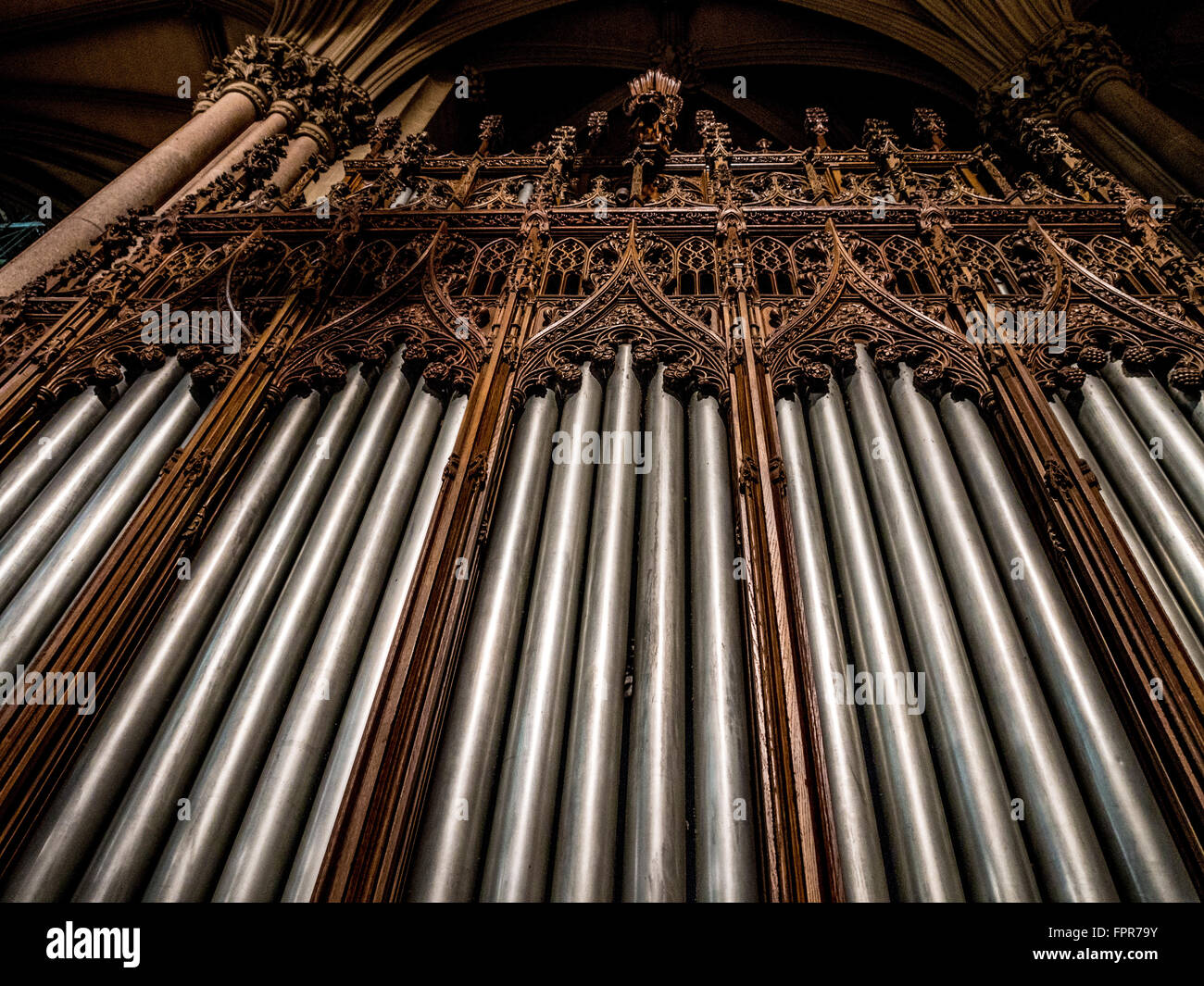 Organ pipes at St. Patrick's Cathedral, New York city, USA. Stock Photo