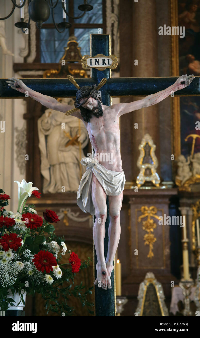 Crucifixion, altar in Saint Benedict basilica in the famous ...