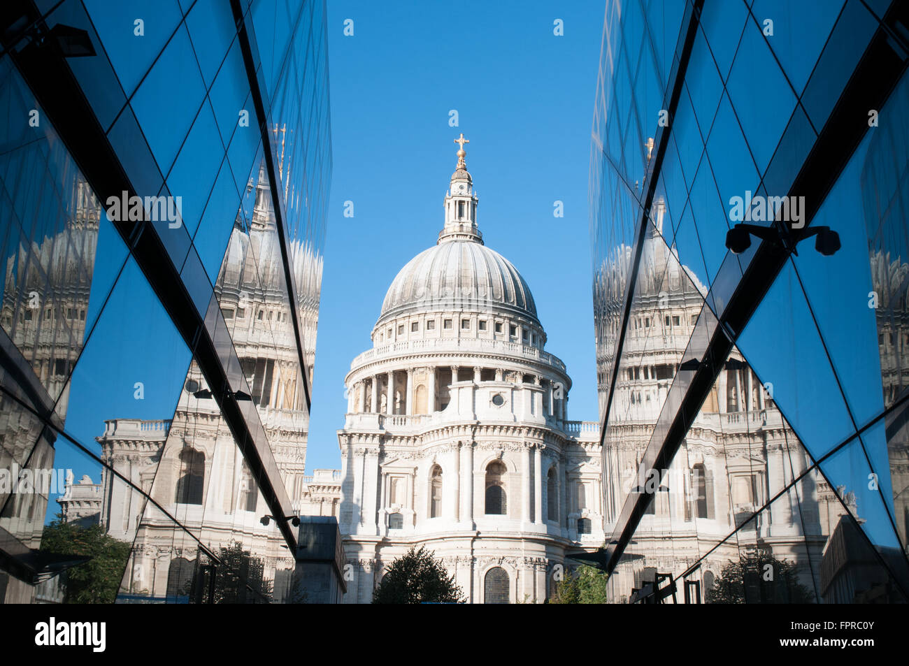 One New Change building owned by Land Securities in St.Paul's London England. Reflection of St.Paul's  on building. Stock Photo