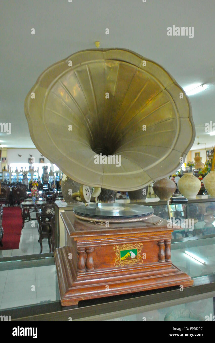 Gramophone collection at Wat Khao Sukim temple Thailand Stock Photo