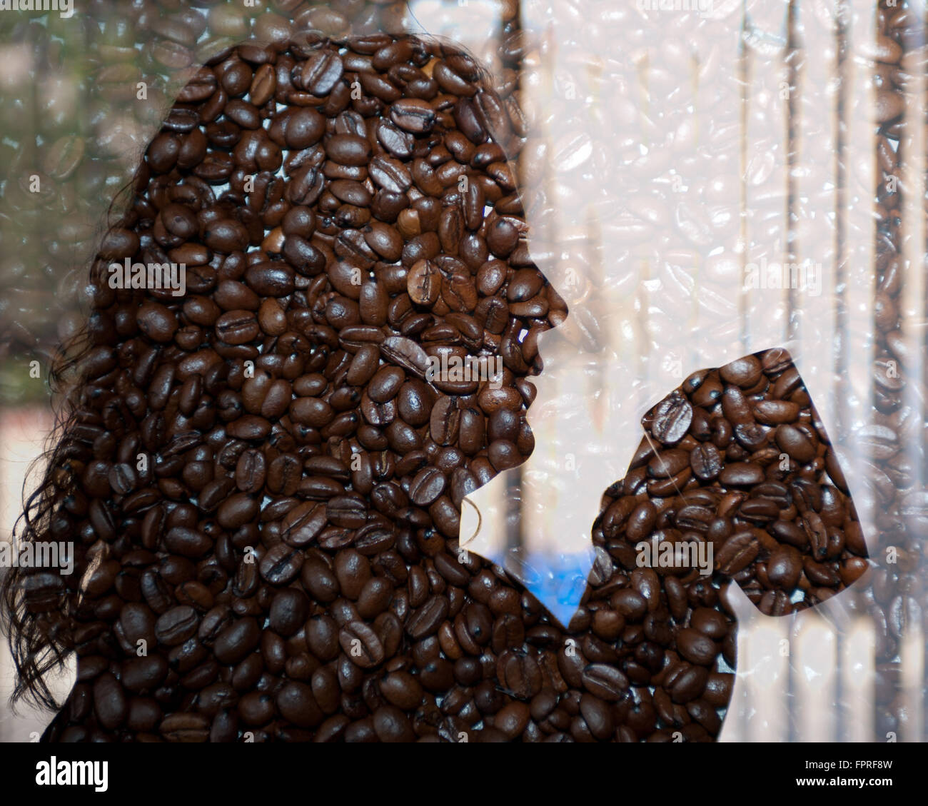 Coffee bean texture over silhouette Stock Photo