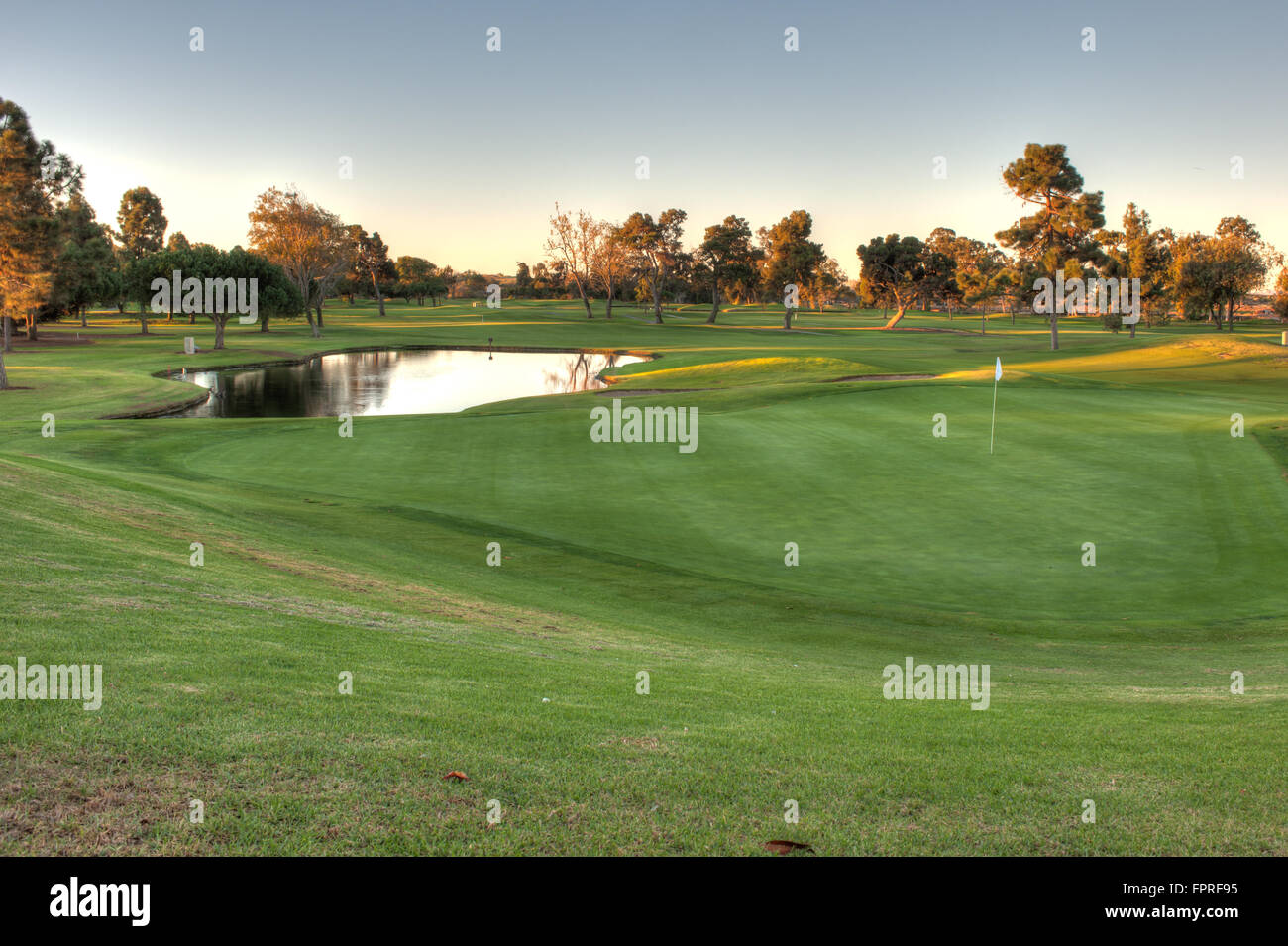 Pin placement on the 18th green Stock Photo
