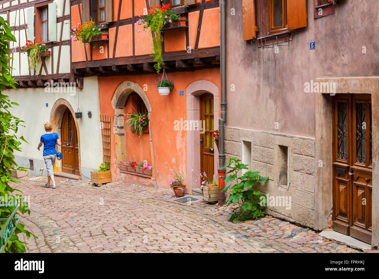 Half-timbered house of Eguisheim along the wine route Alsace, France. Stock Photo
