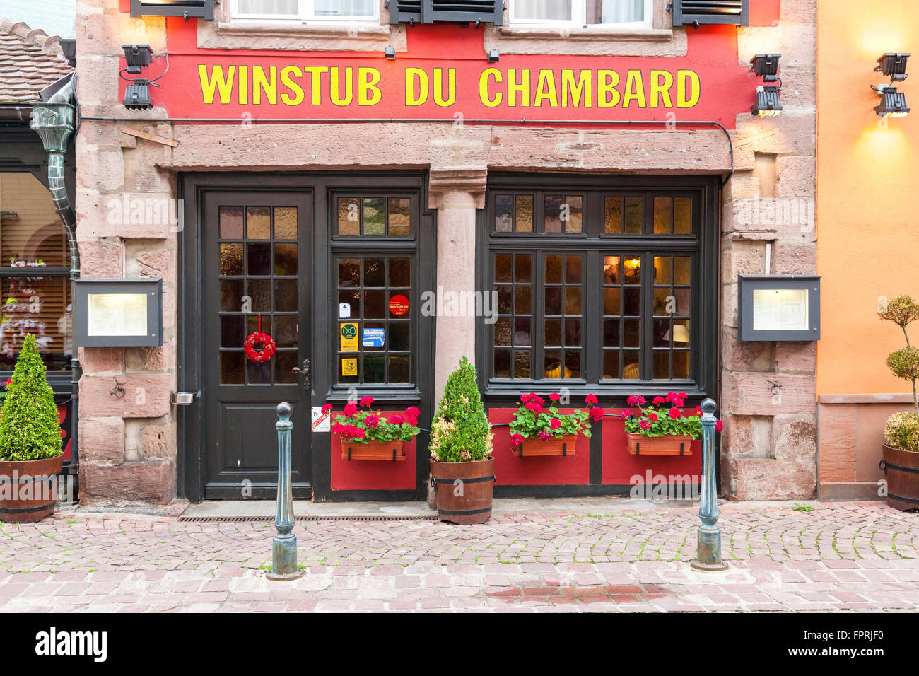 Facade of the Winstub du Chambard , Kaysersberg, wine route, Alsace, Hout Rinh, France Stock Photo