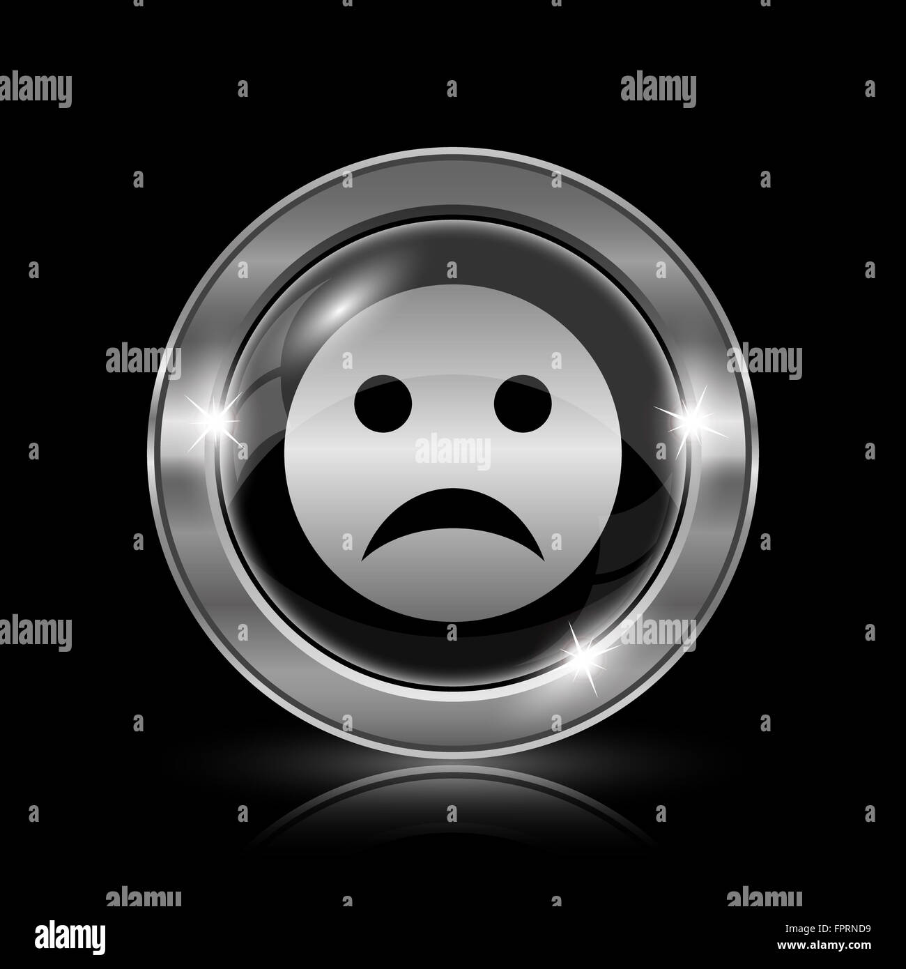 Sad smiley icon. Internet button on black background Stock Photo - Alamy
