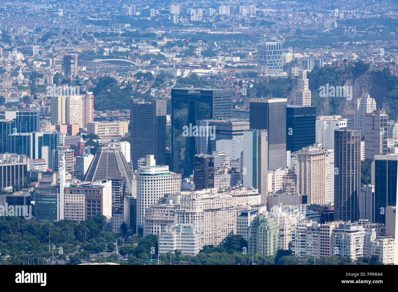 Downtown Rio de Janeiro, commercial buildings in the city centre with the Metropolitan Cathedral & Petrobras headquarters, Brazil, South America Stock Photo
