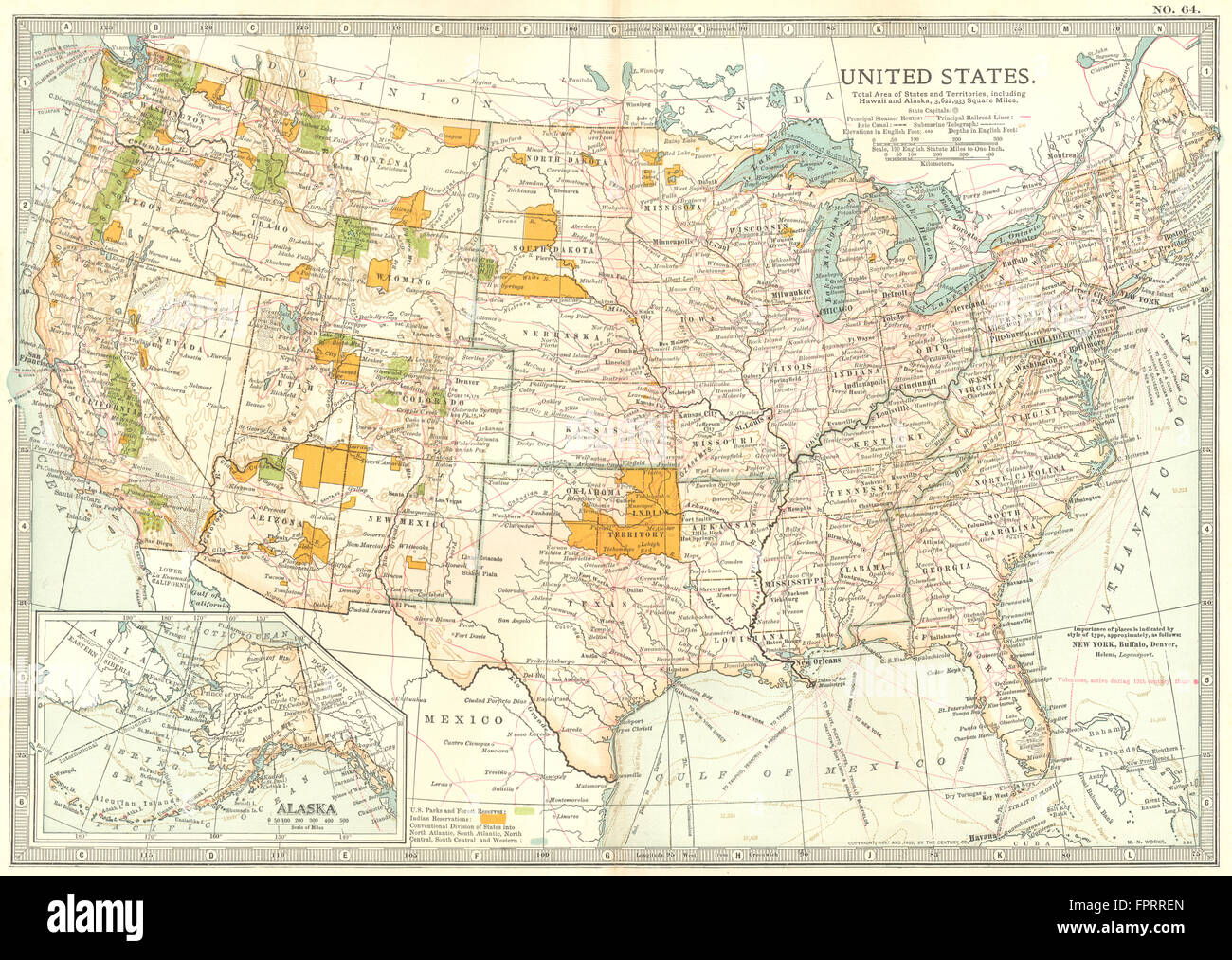 USA: United States showing Indian reserves, national park & forests, 1903 map Stock Photo