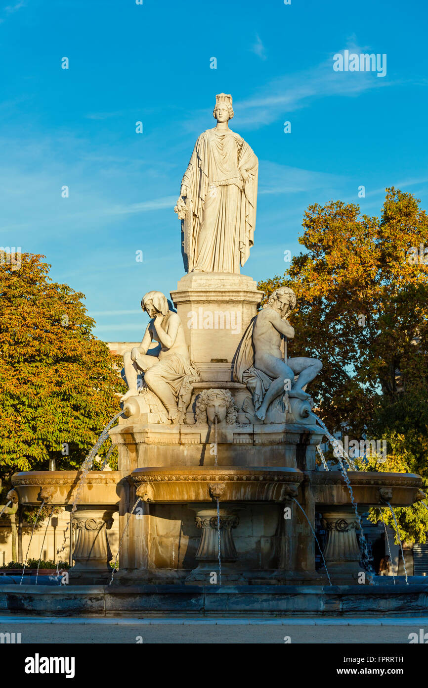 Esplanade Charles de Gaulle, the fountain Pradier, Nimes, Gard, France Stock Photo
