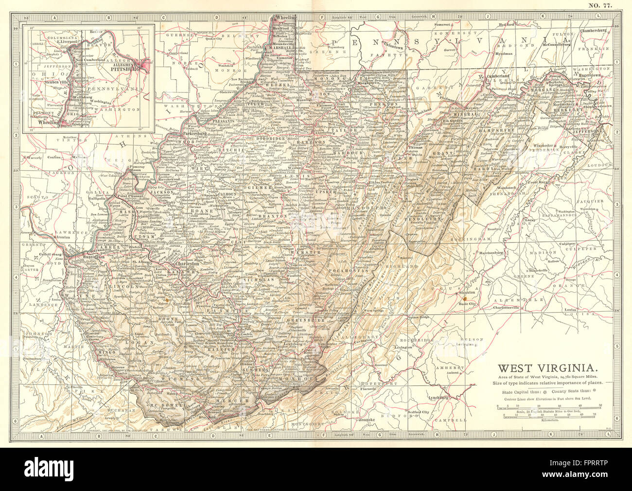 WEST VIRGINIA State map showing counties. Britannica 10th edition
