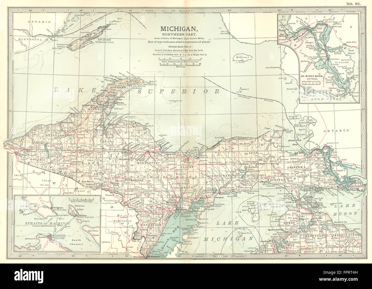 MICHIGAN North; Inset Straits of Mackinac, St Marys River, 1903