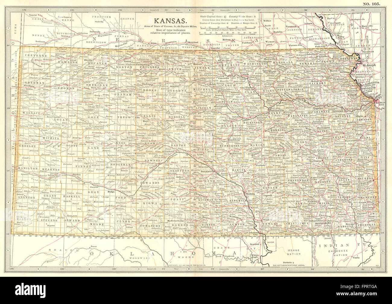 KANSAS State map showing counties & Indian reservations. Britannica