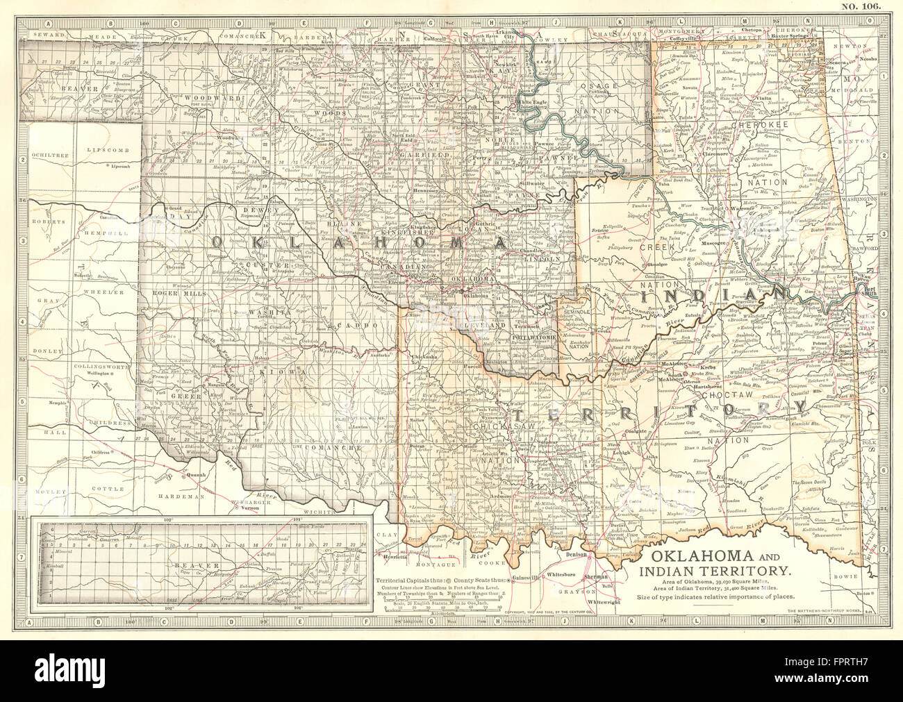 OKLAHOMA: & Indian Territory, 1903 antique map Stock Photo