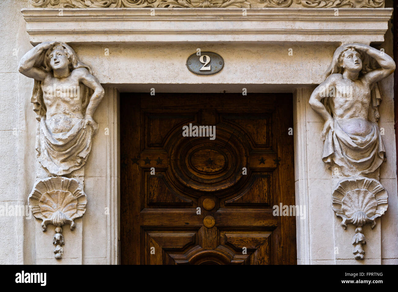 The house of Atlantes, Plan de l Aspic, Nimes, Gard, France Stock Photo