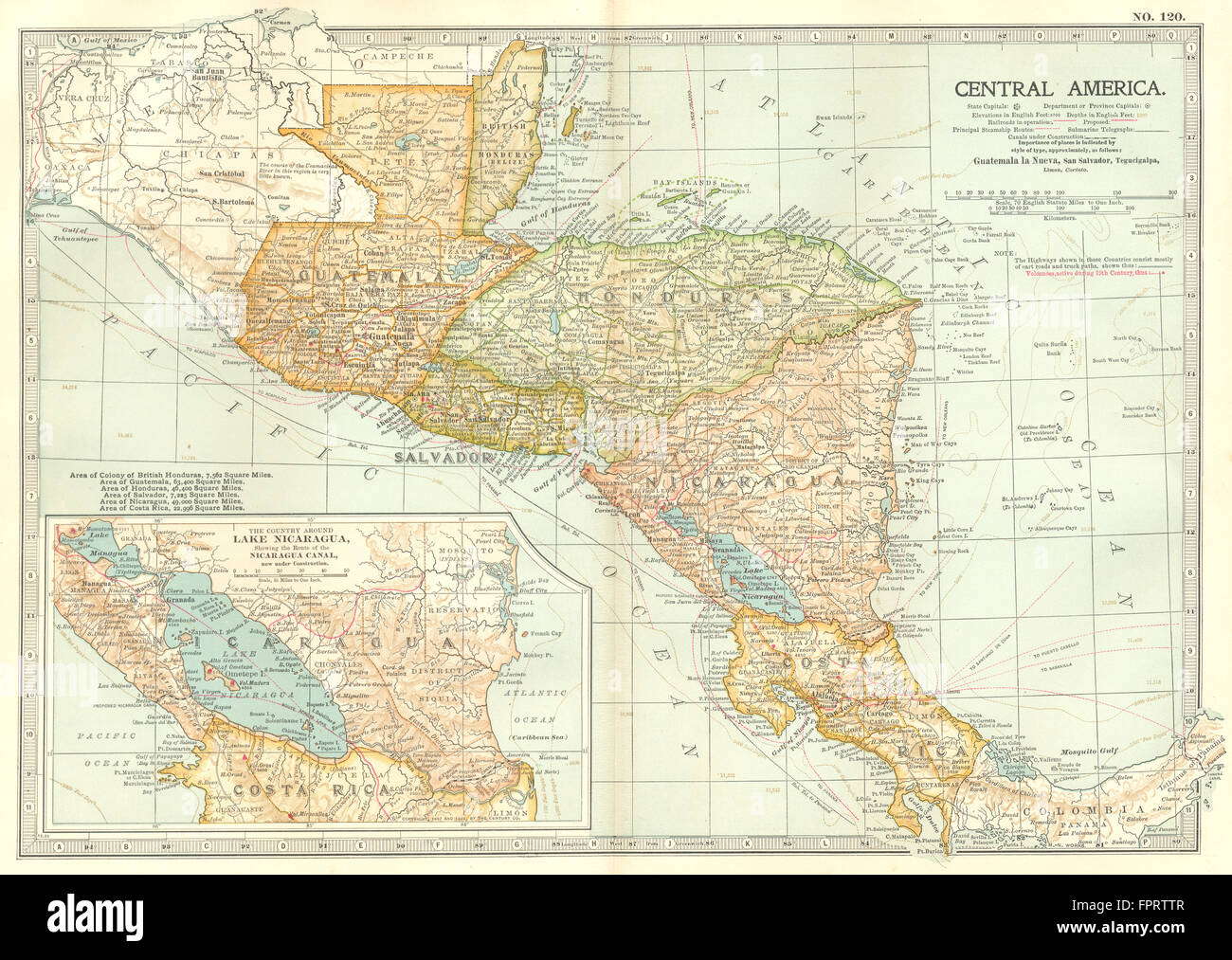 Alte historische Landkarte 1903: Nicaragua B14RA Costa Rica und Panamakanal 