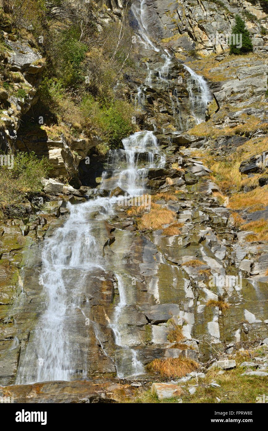 Waterfall, Innervals, Vals Valley, Tyrol, Austria Stock Photo