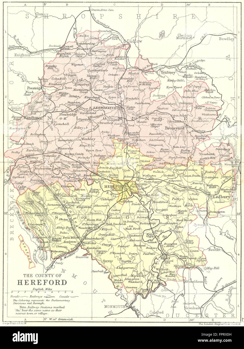 HEREFORD: Philip, 1890 antique map Stock Photo