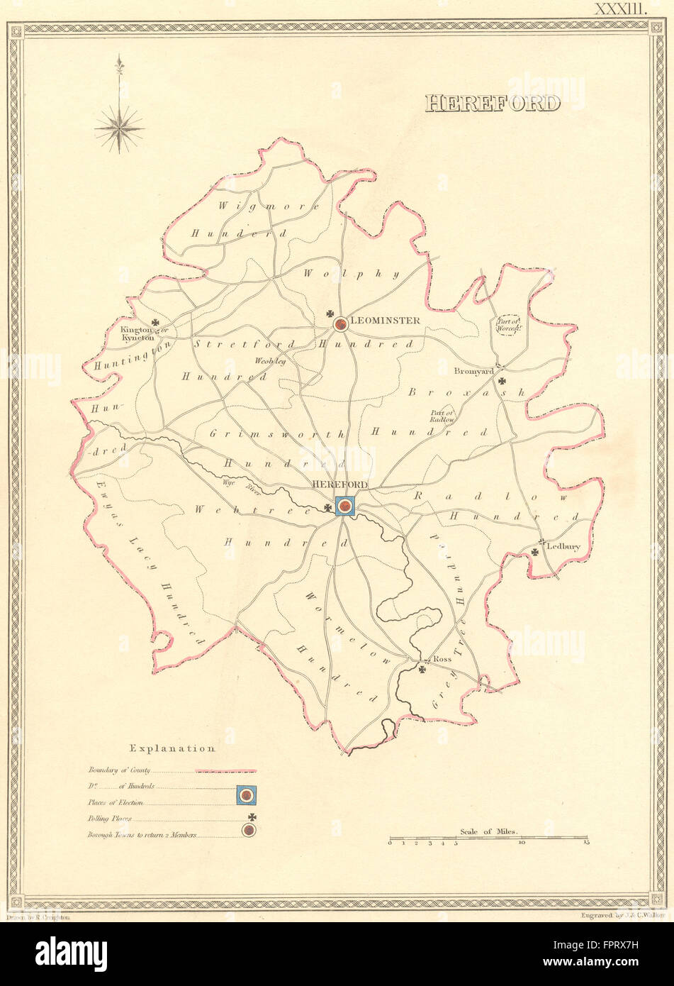 HEREFORD: Creighton Walker, 1835 antique map Stock Photo - Alamy