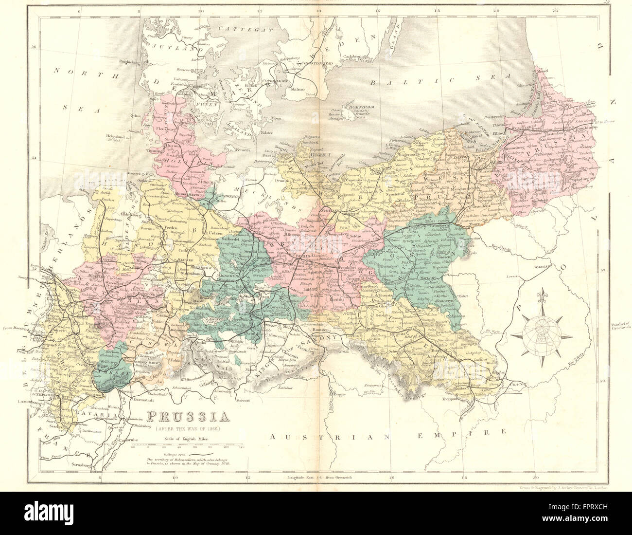 GERMANY: Prussia(post war of 1866): Mackenzie, 1868 antique map Stock Photo