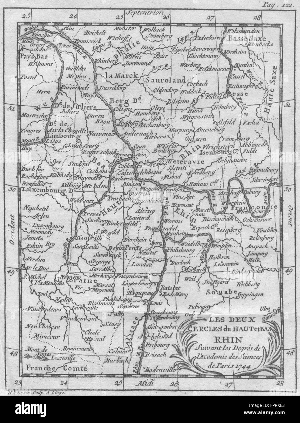 GERMANY FRANCE: Rhin Rhine Rhein: Buffier, 1785 antique map Stock Photo