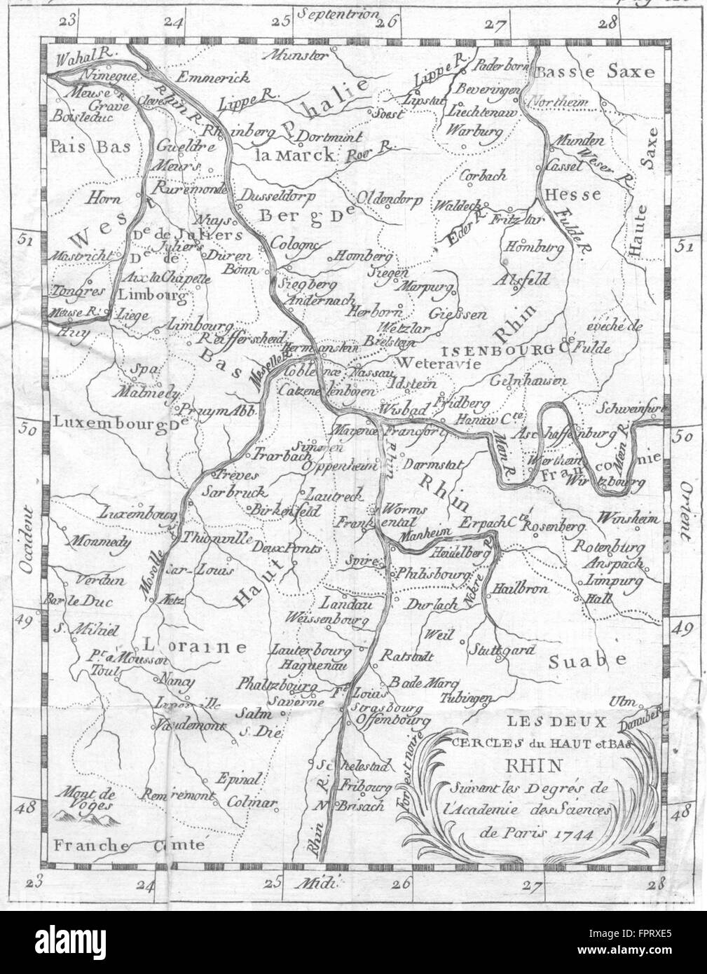GERMANY FRANCE: Rhin Rhine Rhein; Buffier, 1786 antique map Stock Photo