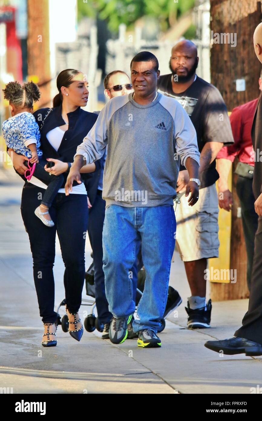 Tracy Morgan and his family, Megan Wollover and child come to Hollywood for an appearance on Jimmy Kimmel Live!  Featuring: Tracy Morgan, Megan Wollover Where: Hollywood, California, United States When: 15 Feb 2016 Stock Photo