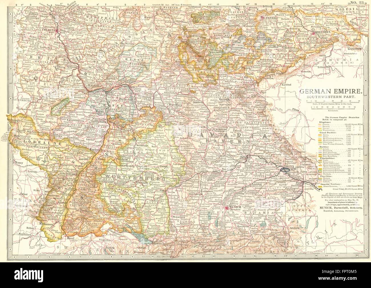 GERMANY: German Empire, SW, 1903 antique map Stock Photo