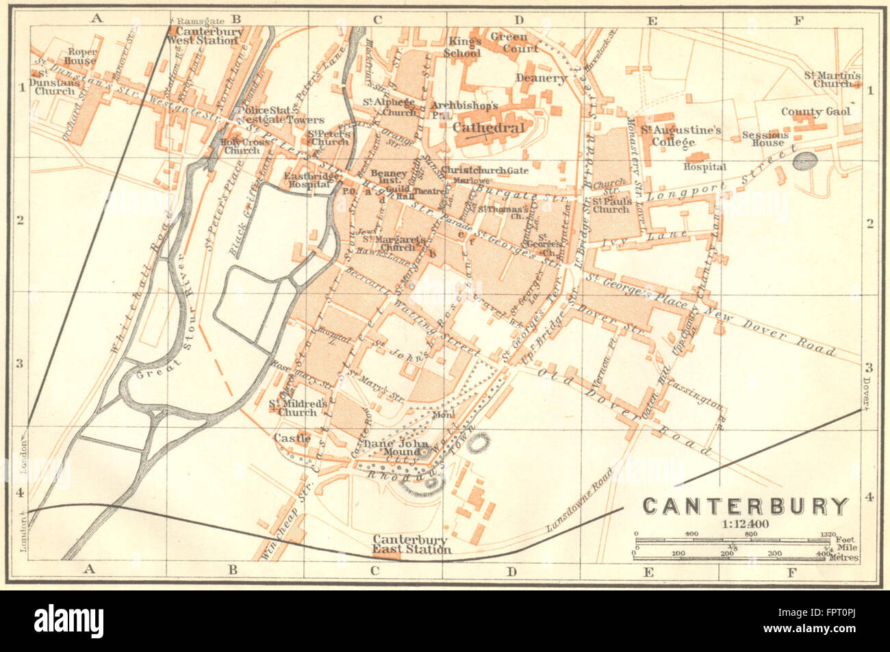 KENT: Canterbury: Town Plan: Wagner, 1910 antique map Stock Photo