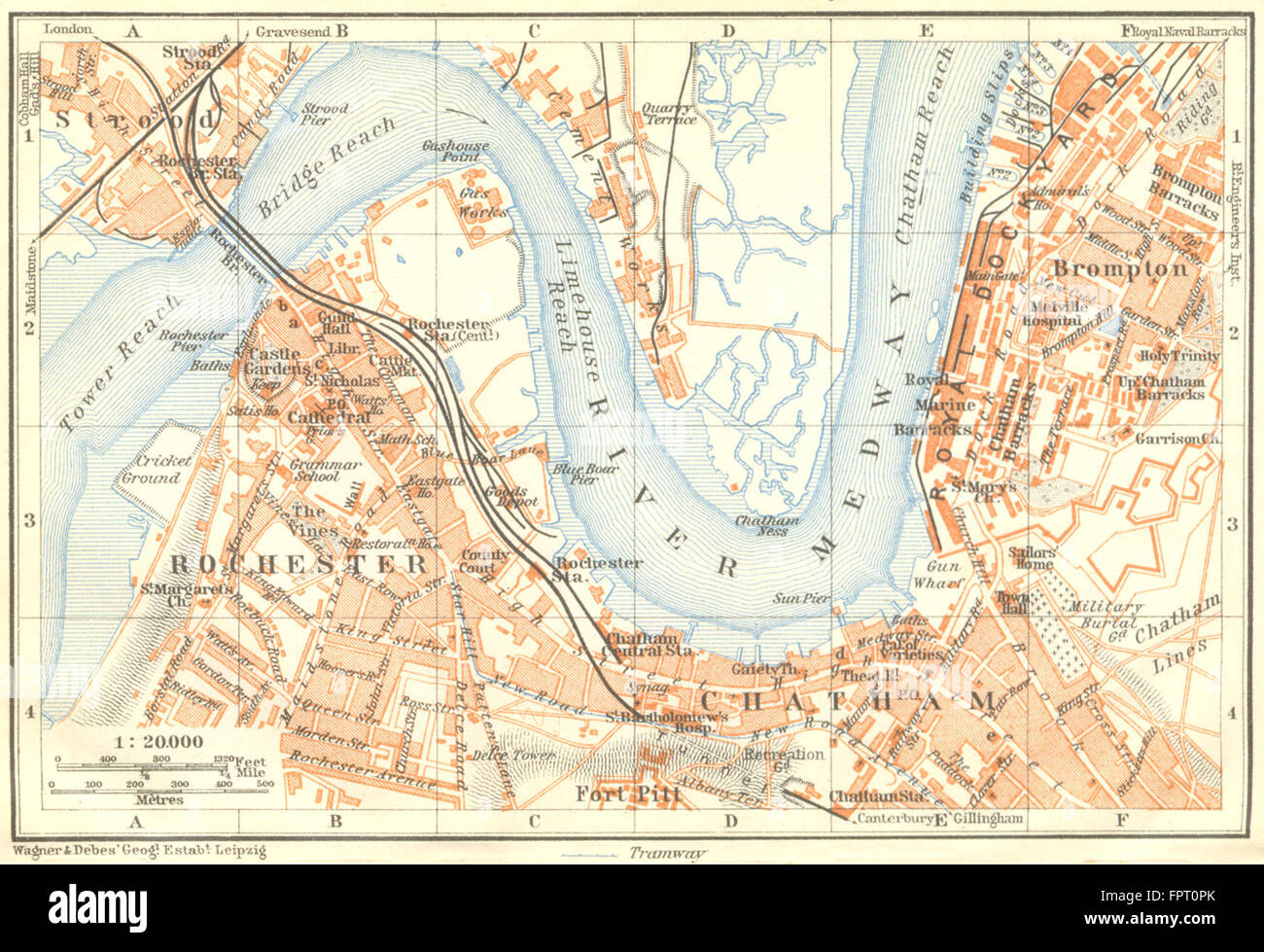 KENT: Rochester: Town Plan: Wagner, 1910 antique map Stock Photo