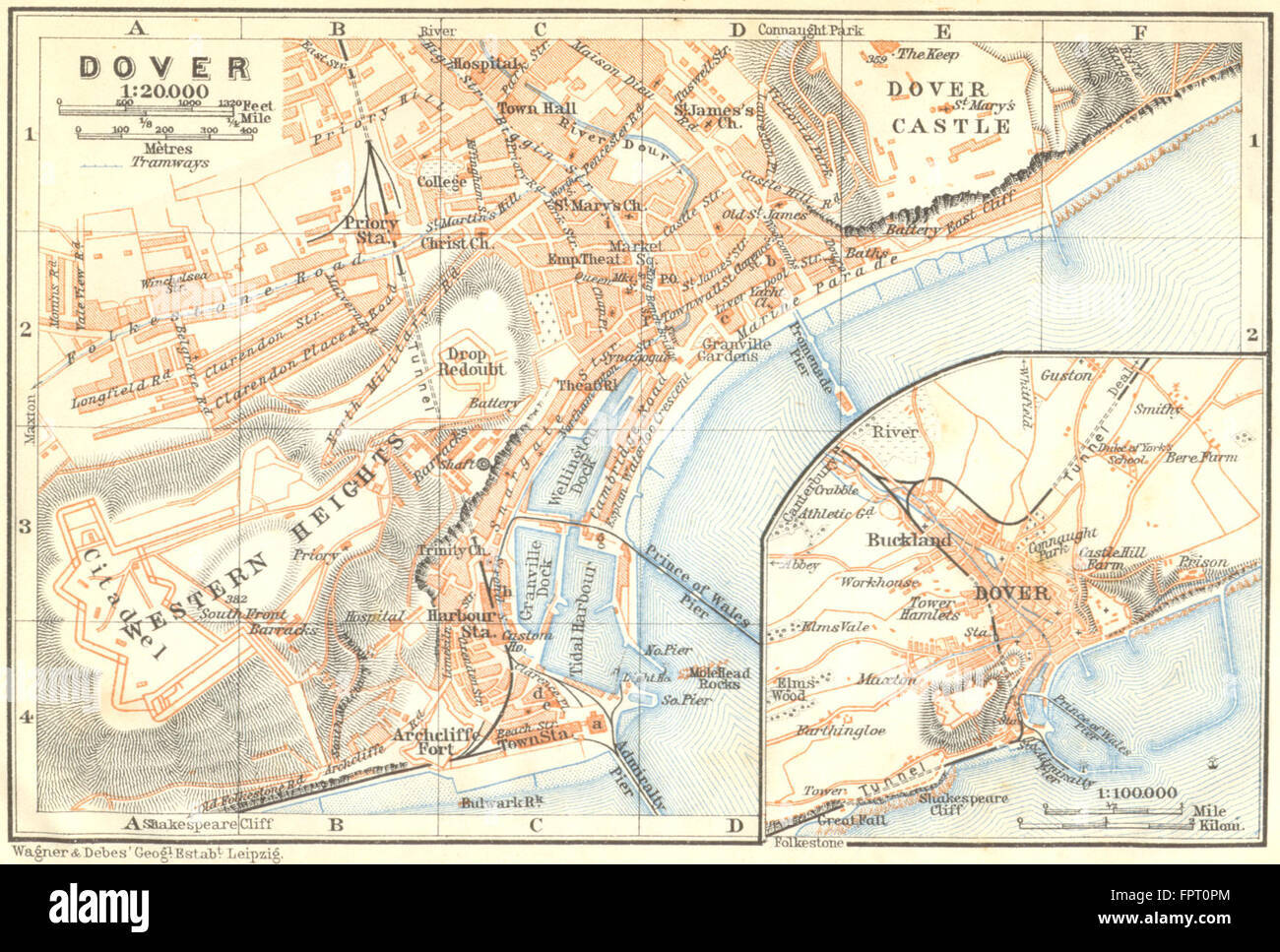 KENT: Dover: Town Plan: Wagner, 1910 antique map Stock Photo
