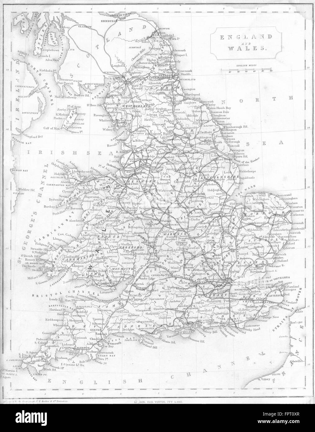 UK: England Wales: Barclay Virtue railways, 1848 antique map Stock Photo